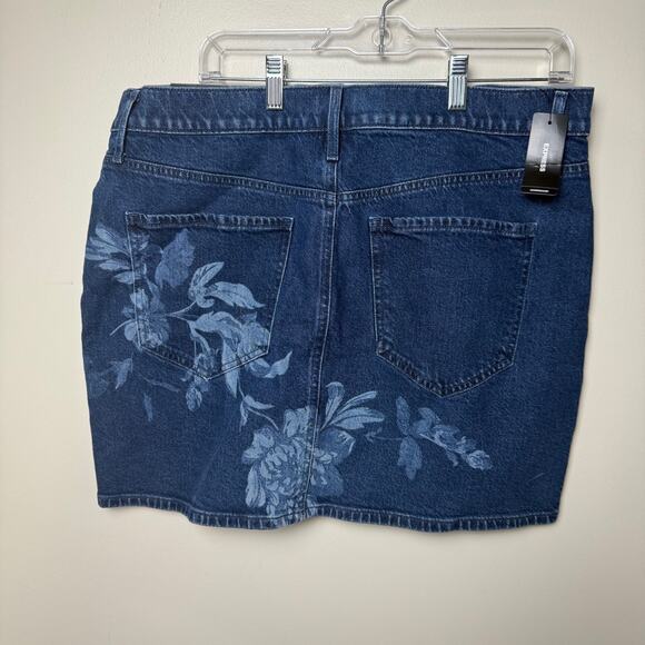 Express Women High Waisted Floral Denim Mini Skirt size 14 Blue Festival New - Picture 5 of 8